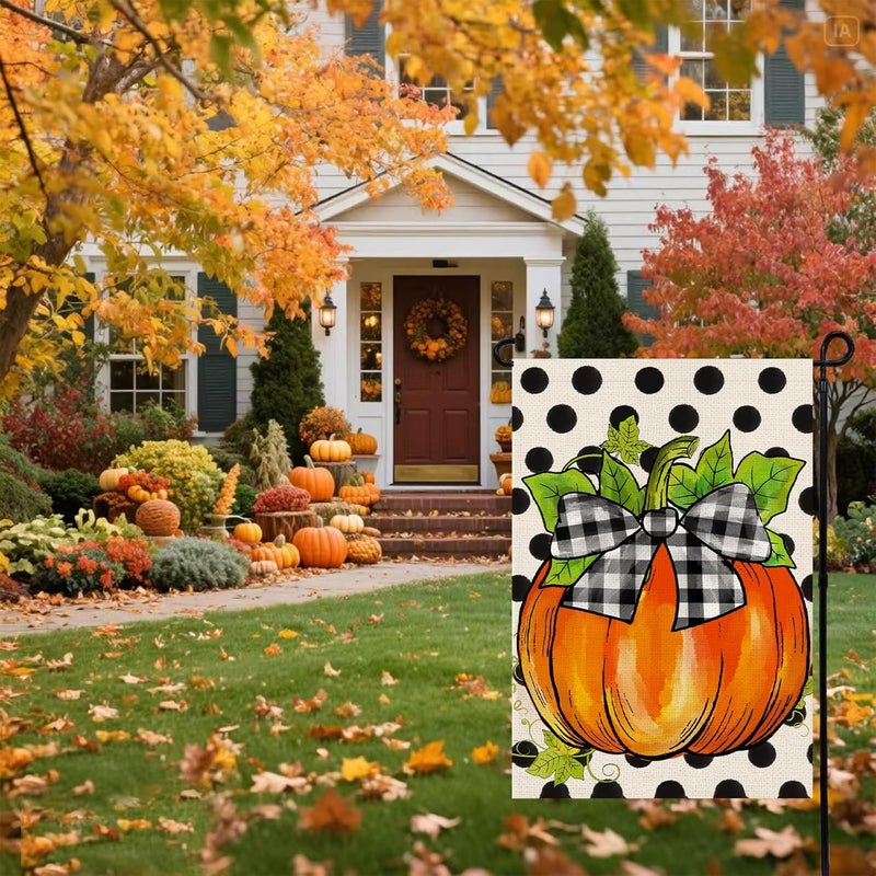 Agroon Hello Fall Pumpkin Garden Flag 12x18 Inch, Double Sided Autumn Thanksgiving Holiday Burlap Yard Flag for Outdoor Decoration - Image 3